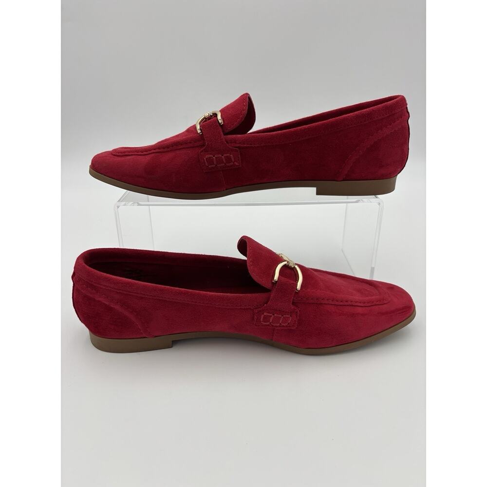 Steve Madden Suede Loafers Bright Red Size 9 Gold Horsebit Flats - Picture 2 of 16
